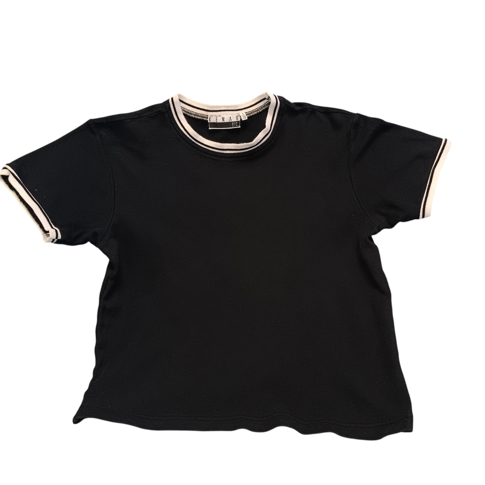 Minimalist Mod Cotton T-Shirt Black Ringer Tee White Trim 90s Y2K Streetwear